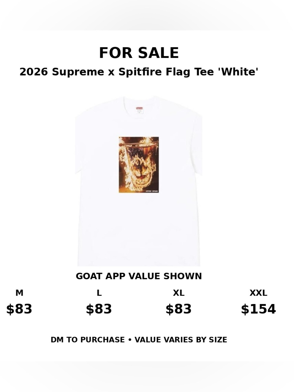 Supreme White Tee with Flaming Spitfire Graphic